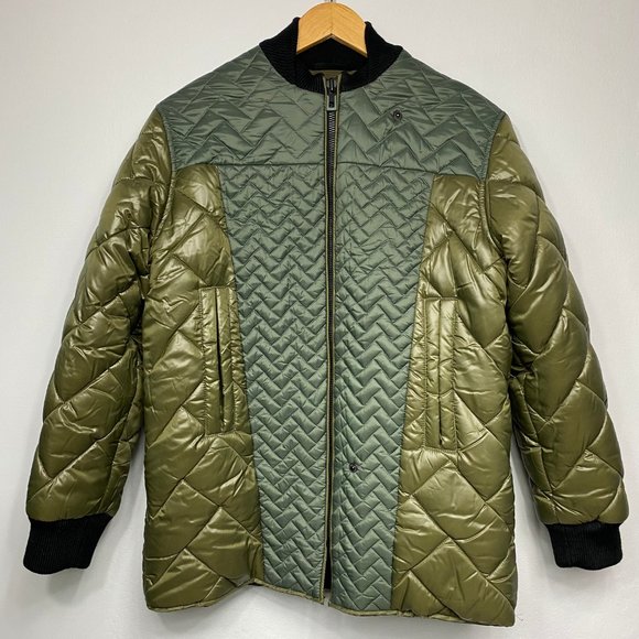 H&M Studio Fall 2015 AW15 Khaki Olive Green Quilted Bomber Jacket Size 4 - Picture 1 of 16